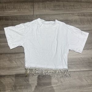 White Fringe Hem T-Shirt